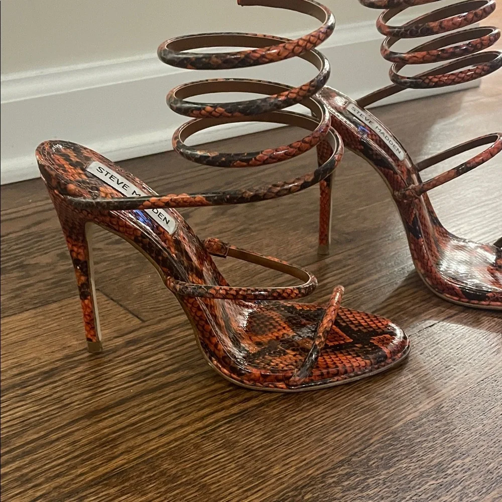 Steve Madden Orange Snakeskin Spiral Strap Stiletto Heels